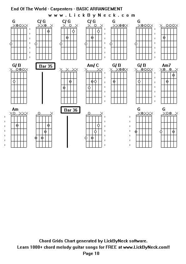 Chord Grids Chart of chord melody fingerstyle guitar song-End Of The World - Carpenters - BASIC ARRANGEMENT,generated by LickByNeck software.